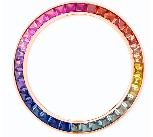 Custom Bezel Diamonds Princess Cut Rainbow Color Stones 14K Yellow Gold