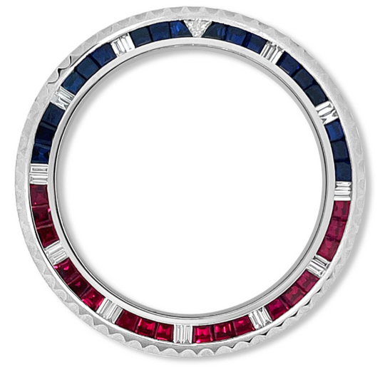 Custom Bezel Diamonds Alloy (Pepsi) Red/Blue Princess Cut Baguette
