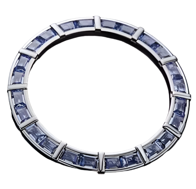 Custom Bezel Diamonds Blue Baguette 2.4ct White Gold 14K 36mm