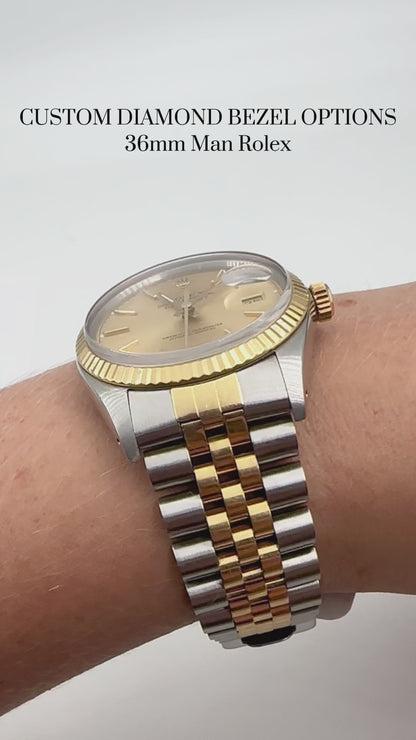 36mm Pave Four Prong 1.30ct Custom Diamond Bezel 18K Yellow Gold