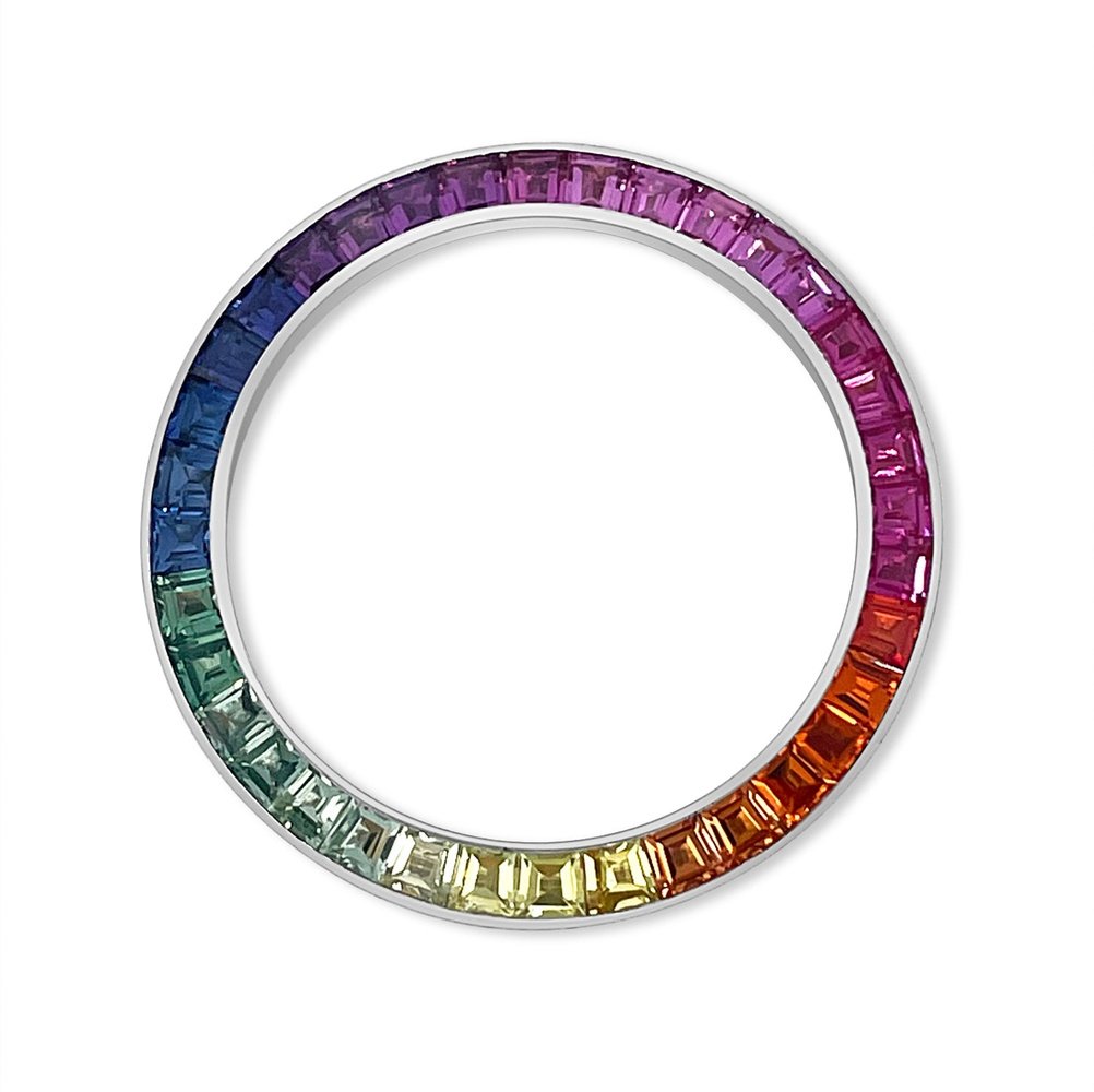 40mm Custom Princess Cut Rainbow color stones 5ct 14k White Gold