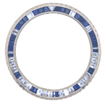 36mm 14K white gold For GMT. Half Blue/Half princess and baguettes