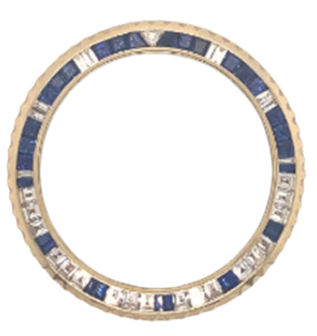 36mm 14K Yellow gold For GMT. Half Blue/Half princess and baguettes