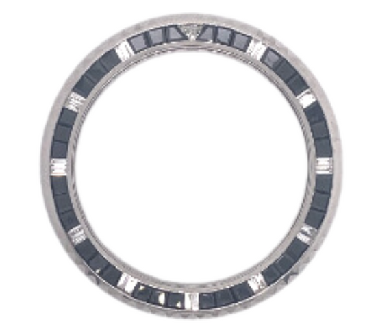 36mm Steel / Alloy, black quartz Princess Cut and diamond Baguette markers