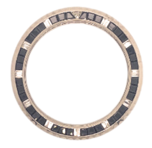 36mm 14K Yellow gold, black quartz princess cut and diamonds baguette markers