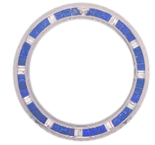 36mm Steel / Alloy, Blue quartz Princess Cut and diamond Baguette markers