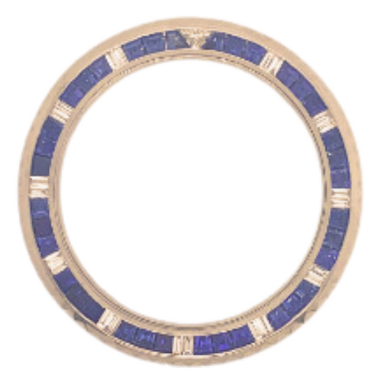 36mm Yellow Gold, Blue quartz Princess Cut and diamond Baguette markers