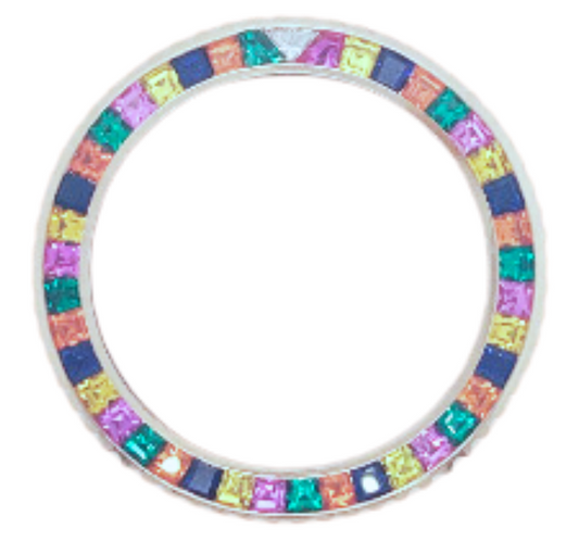 36mm Princess Cut Candy Colors White Gold Bezel