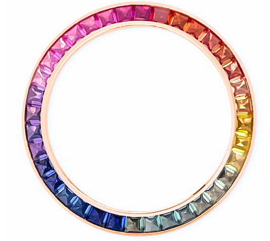 36mm Princess Cut Rainbow Color Stones 14K Yellow Gold Bezel