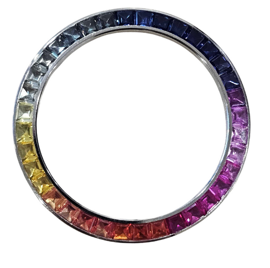 36mm Princess Cut Rainbow Color Stones Steel Bezel, Daytona